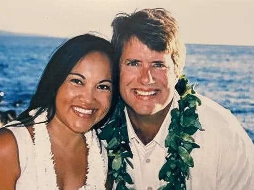 Pam and Ken Roe at their wedding in Hawaii.